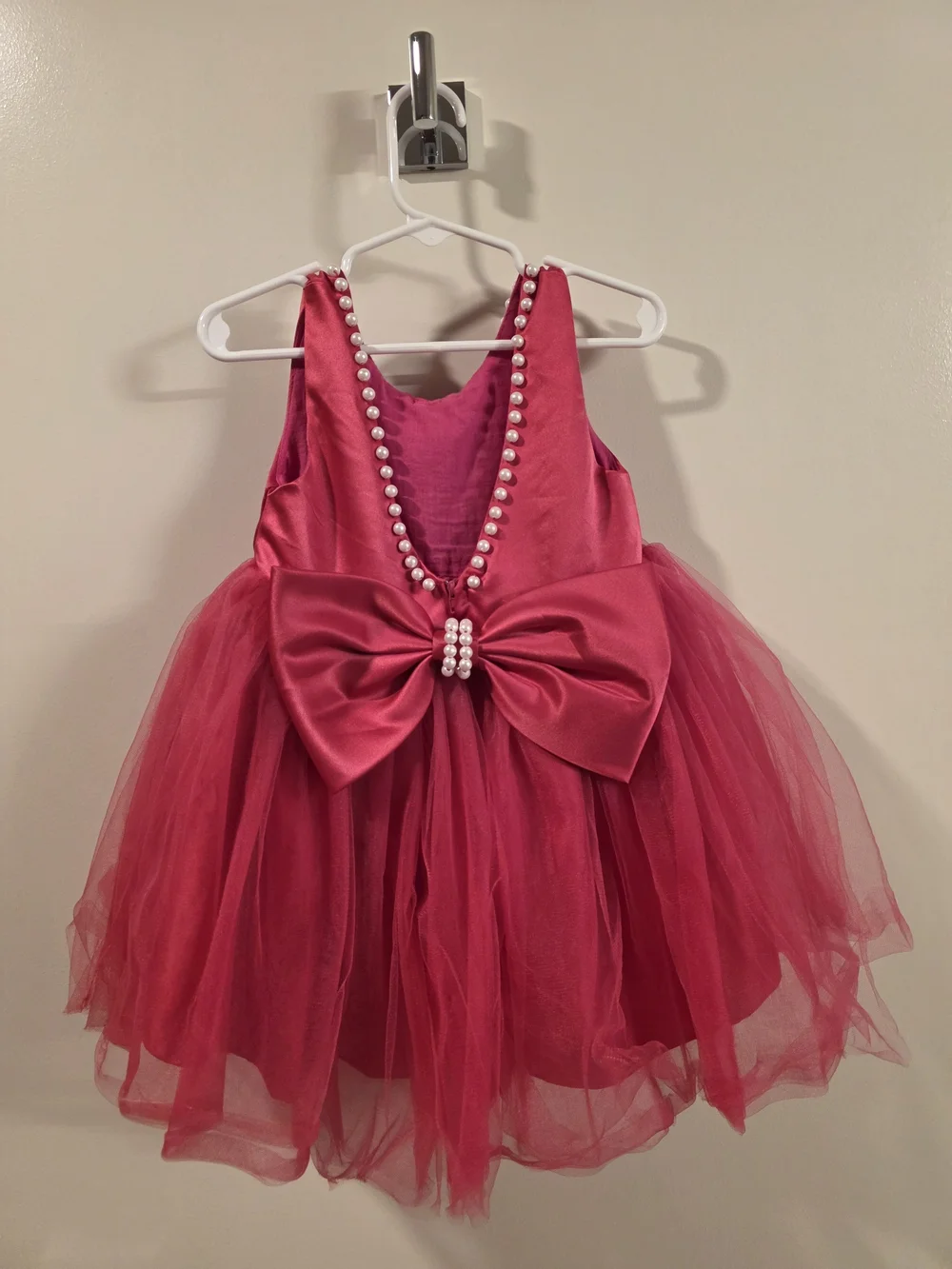 Girls Pink Pearl-Trim Tulle Party Dress
